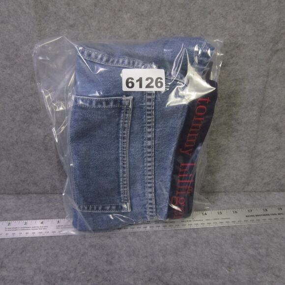 Vintage Tommy Jeans Shorts Womens 13 Blue Denim Logo Waistband High Rise 90s - Picture 8 of 8